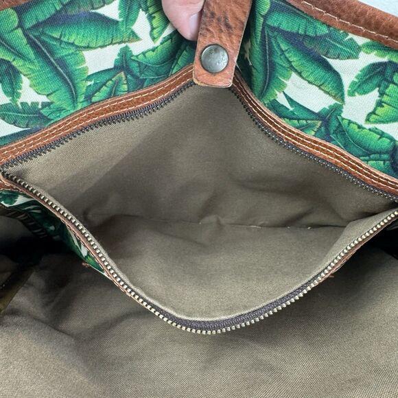 Tropical Banana Palm Leaf Canvas Leather Safari Backpack Bag Medium Green Brown main image 12